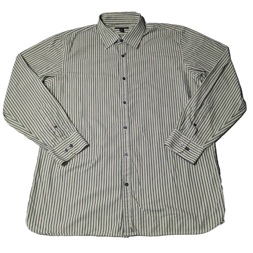 VTG BANANA REPUBLIC Men Size XL Green Striped Cotton Button-Up Shirt